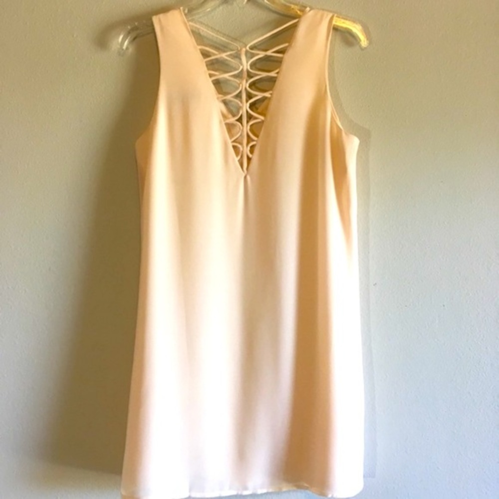 NWT Caged Back Slip Dress Tank Swing Mini Midi Openback Sleeveless Neutral Cream - Picture 1 of 9